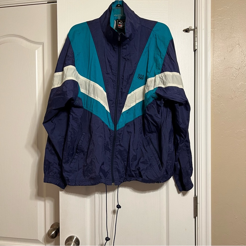 Vintage 90s USA Olympics Full Zip Windbreaker Jacket Navy/ Blue JC Penney Sz L